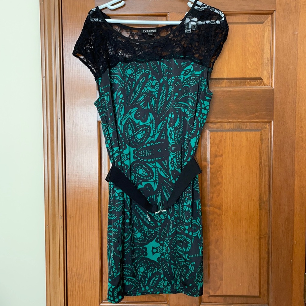 Express green and black dress.